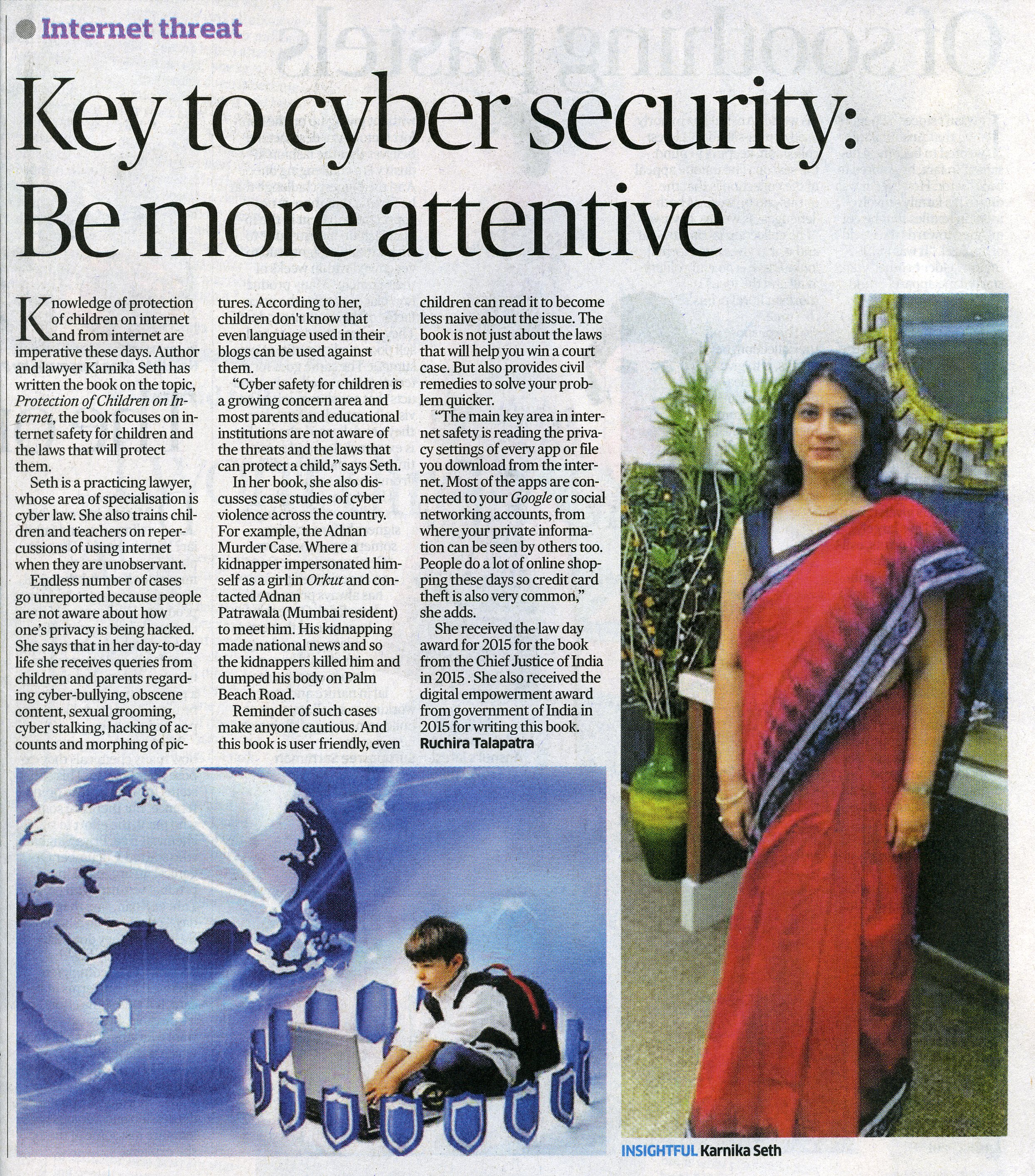Cybersecurity for Kids, Asian Age, June 2016